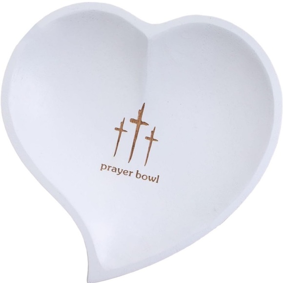 Handcrafted Wooden White Heart Prayer Bowl Gift Faith Wedding Religious NIP - Picture 1 of 9